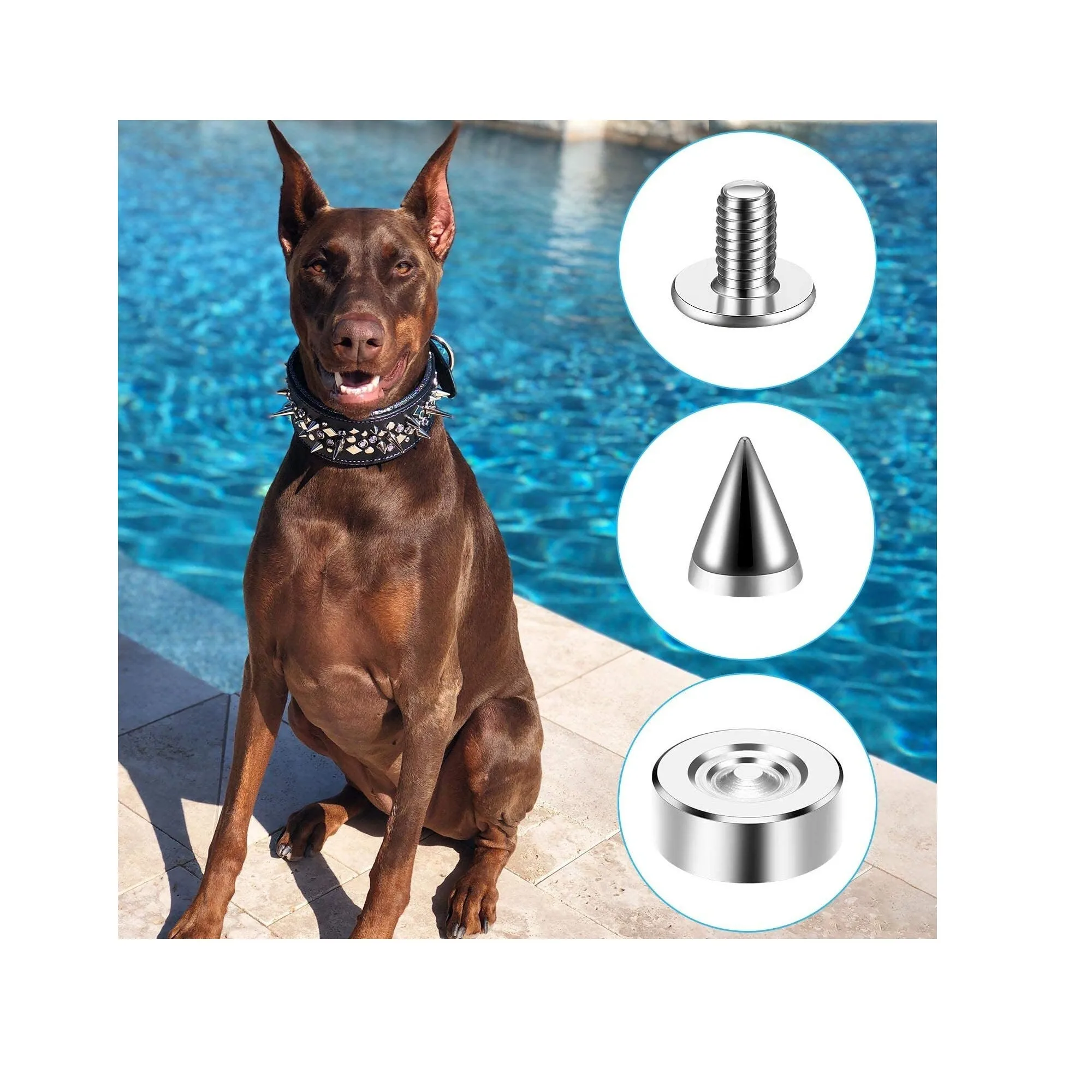 100 Sets 7 mm x 10 mm Punk Spikes Bullet Cone Spikes Rivets and Metal Studs Screw Back Studs with 3 Pieces