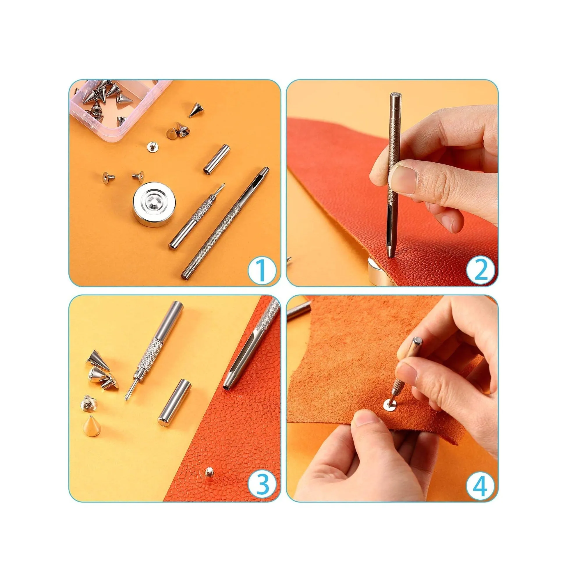 100 Sets 7 mm x 10 mm Punk Spikes Bullet Cone Spikes Rivets and Metal Studs Screw Back Studs with 3 Pieces