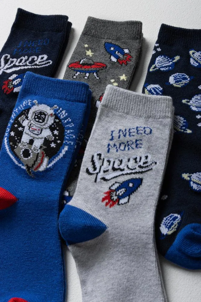 5 Pack Space Socks Blue