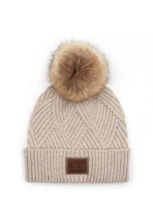 Amelia Heathered Pom Beanie-Beige