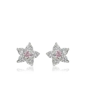 Carlton London Pink 925 Sterling Silver Rhodium Plated Cz Floral Stud Earring
