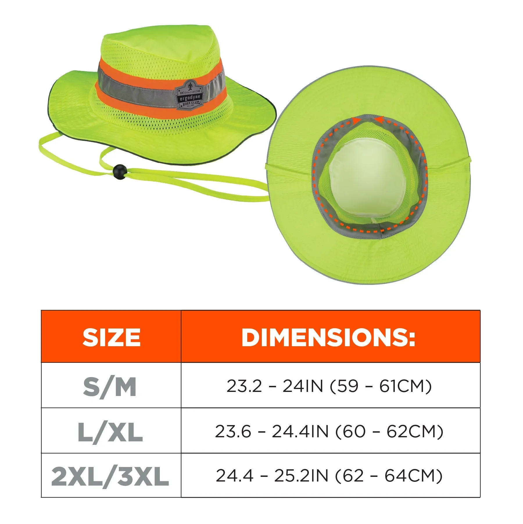 Ergodyne Chill-Its 8935MF Evaporative Class Hi-Vis Microfiber Cooling Ranger Sun Hat - Lime