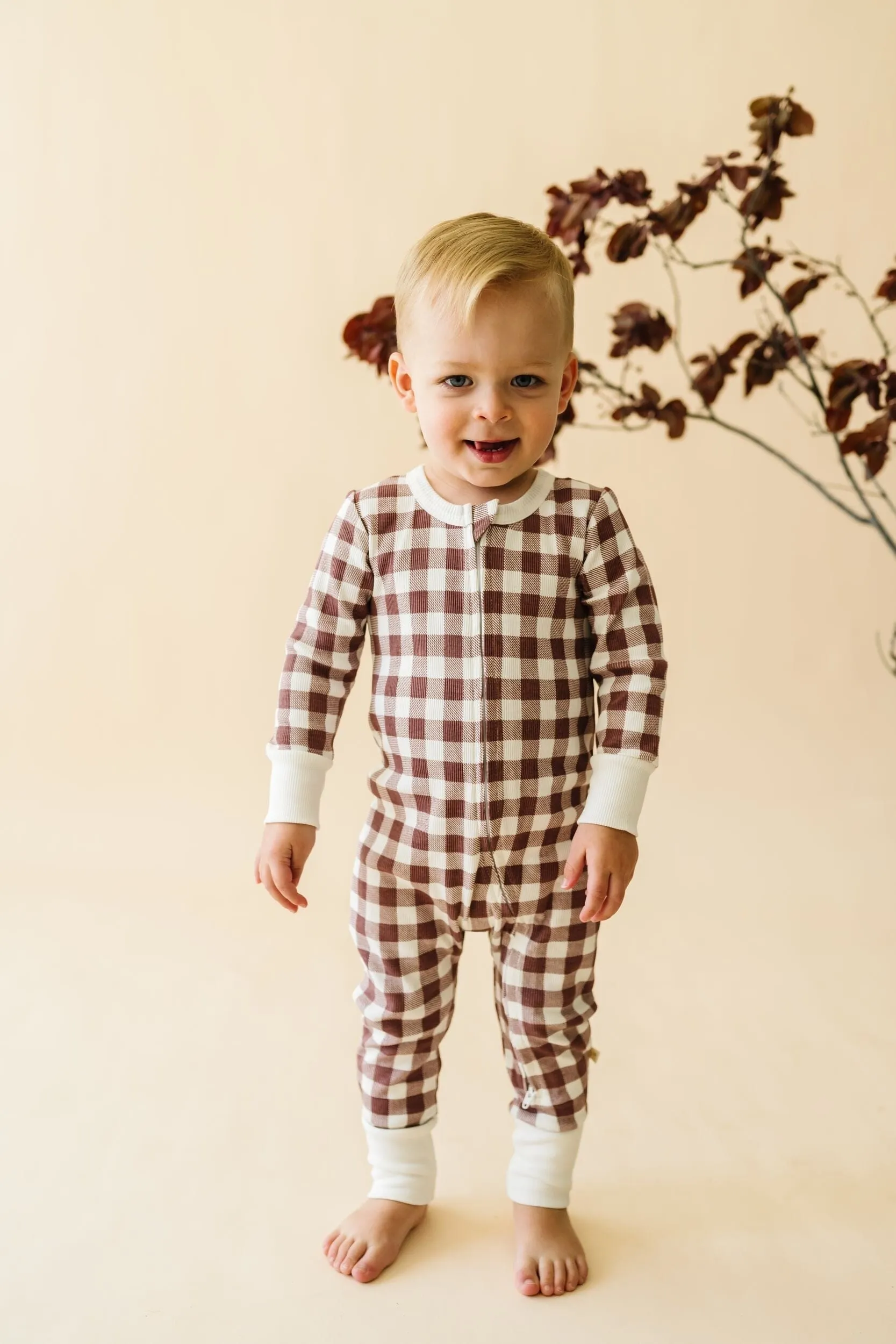 Organic 2-Way Zip Romper | Plum Gingham