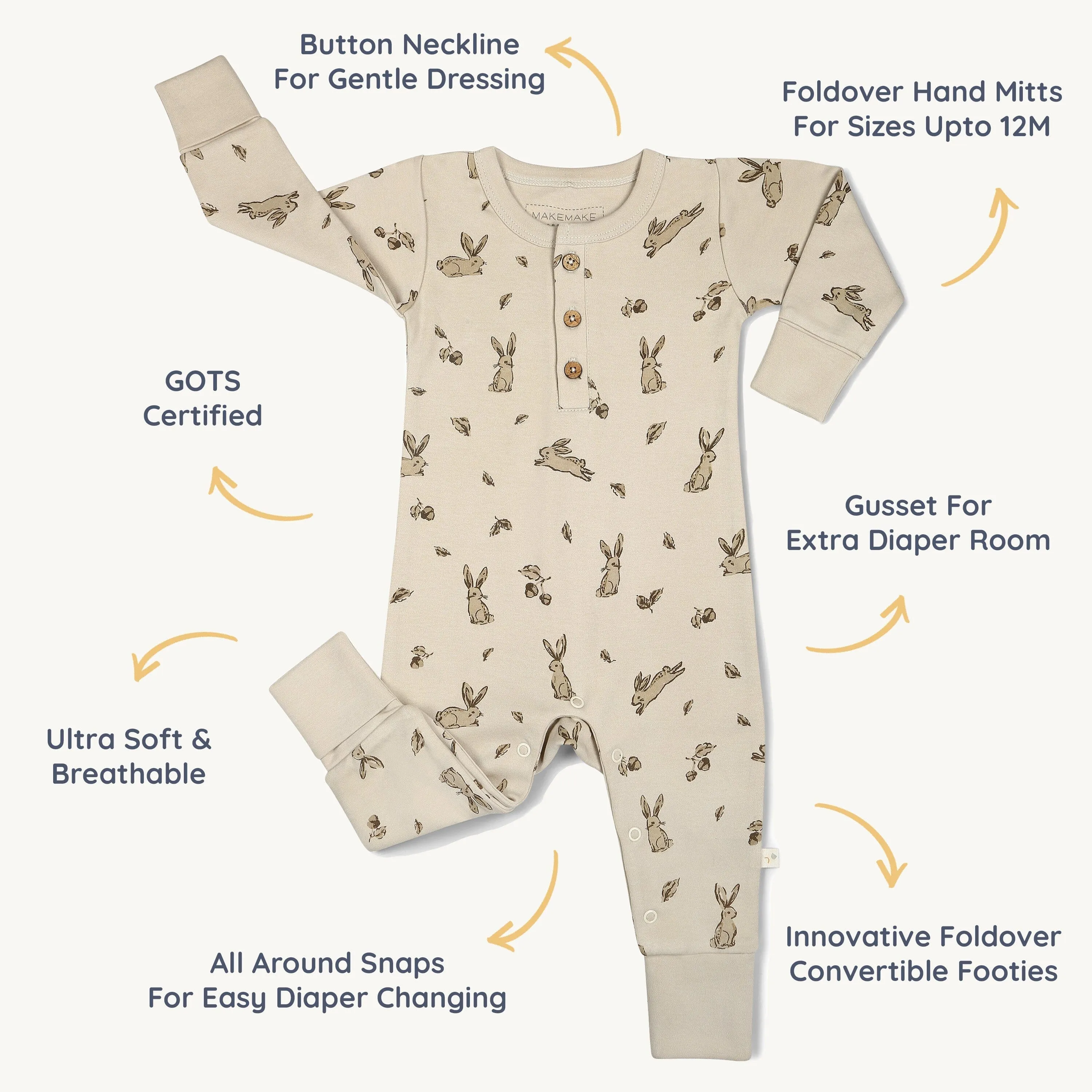 Organic Button Romper | Bunny Hop