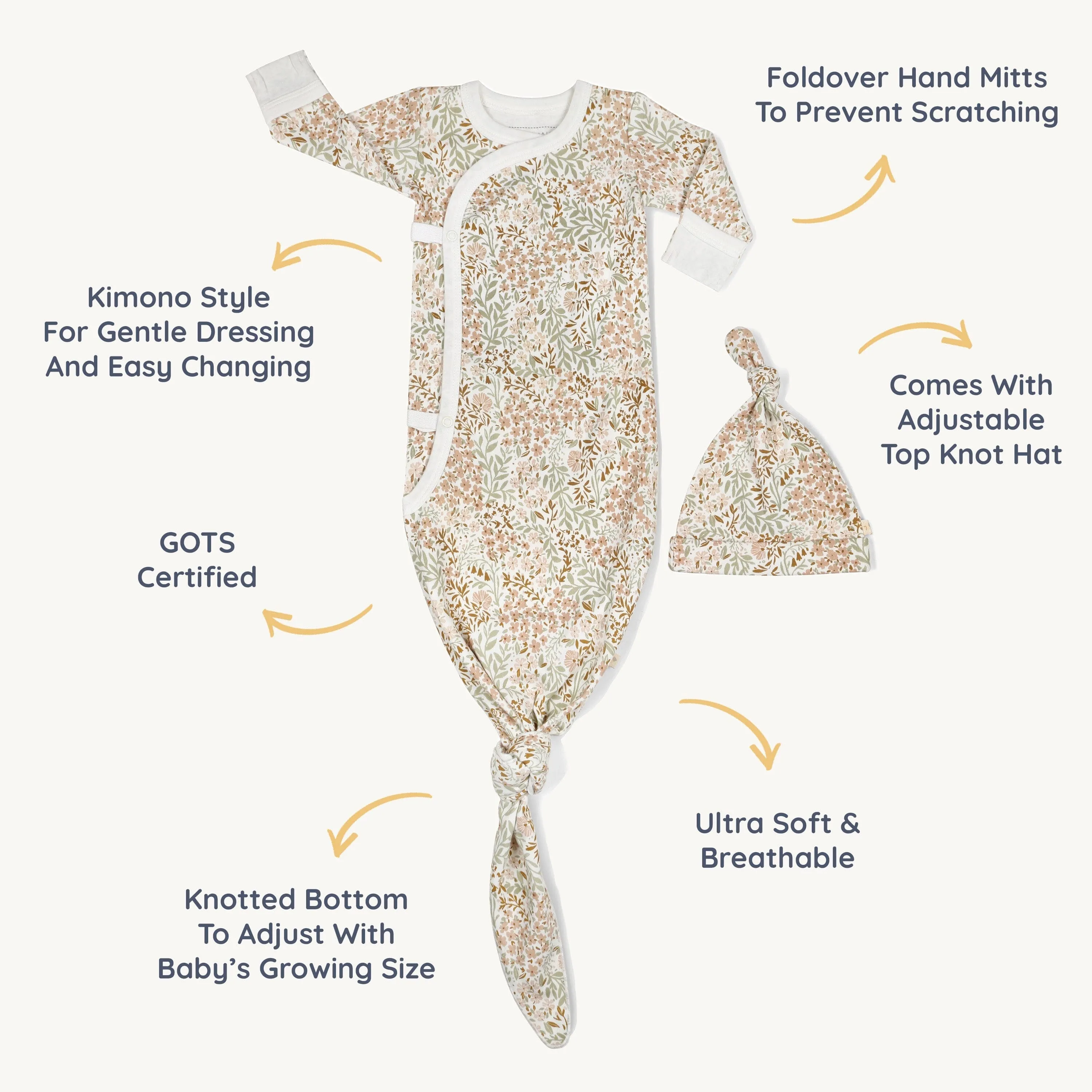 Organic Kimono Knotted Sleep Gown | Gardenia