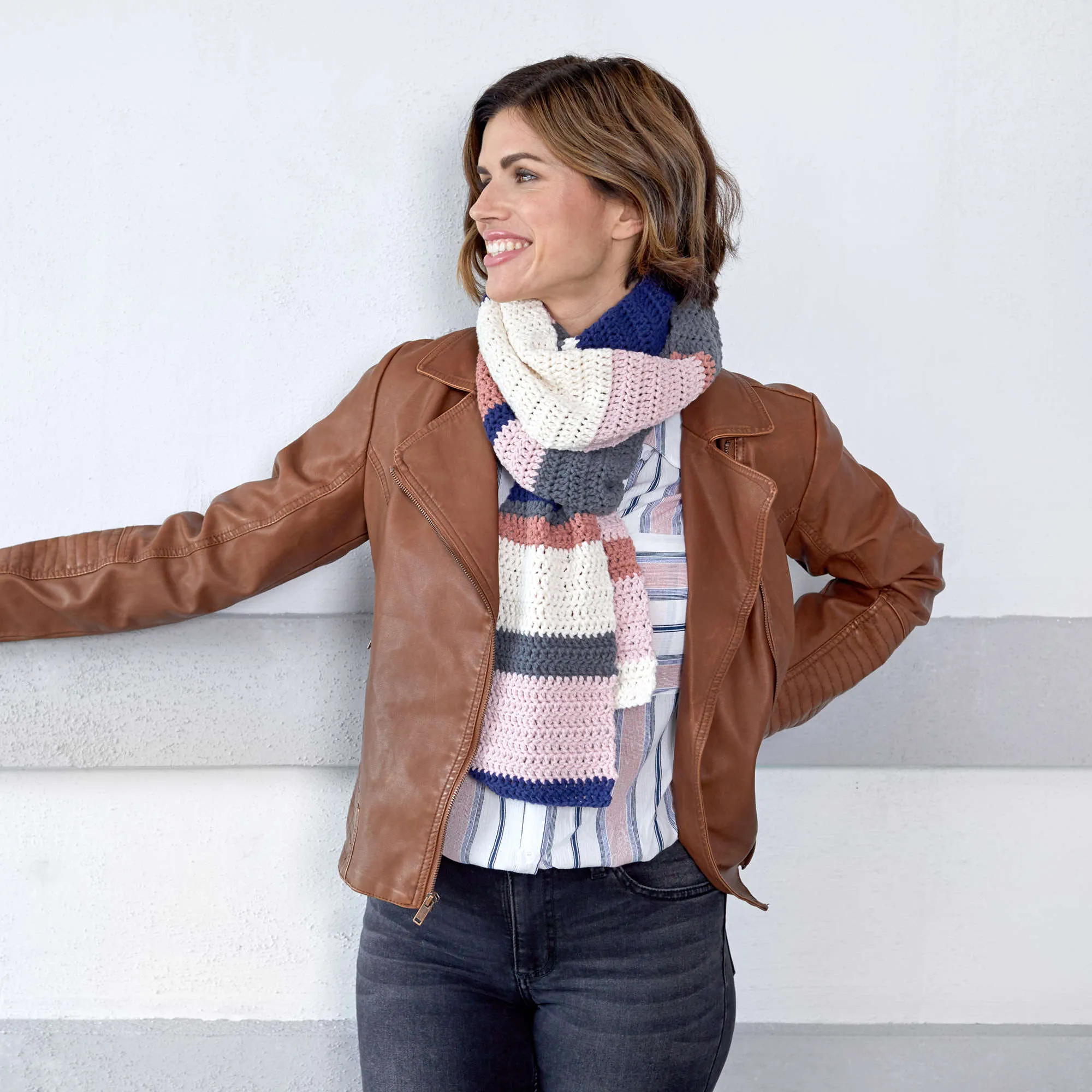 Red Heart Crochet Modern Color Block Scarf