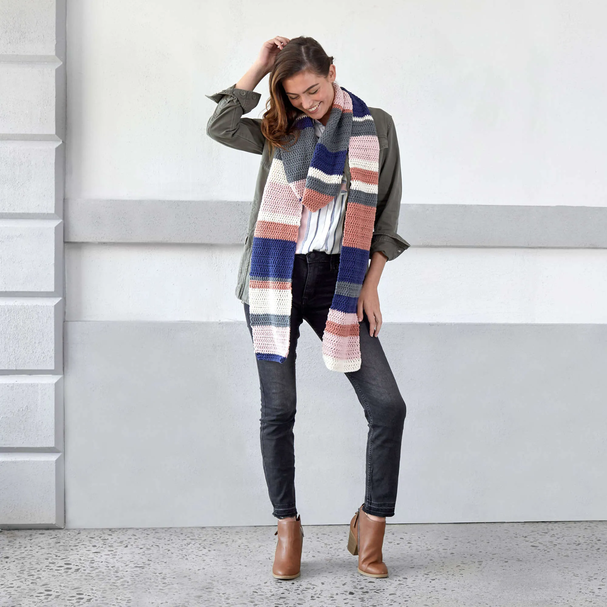 Red Heart Crochet Modern Color Block Scarf
