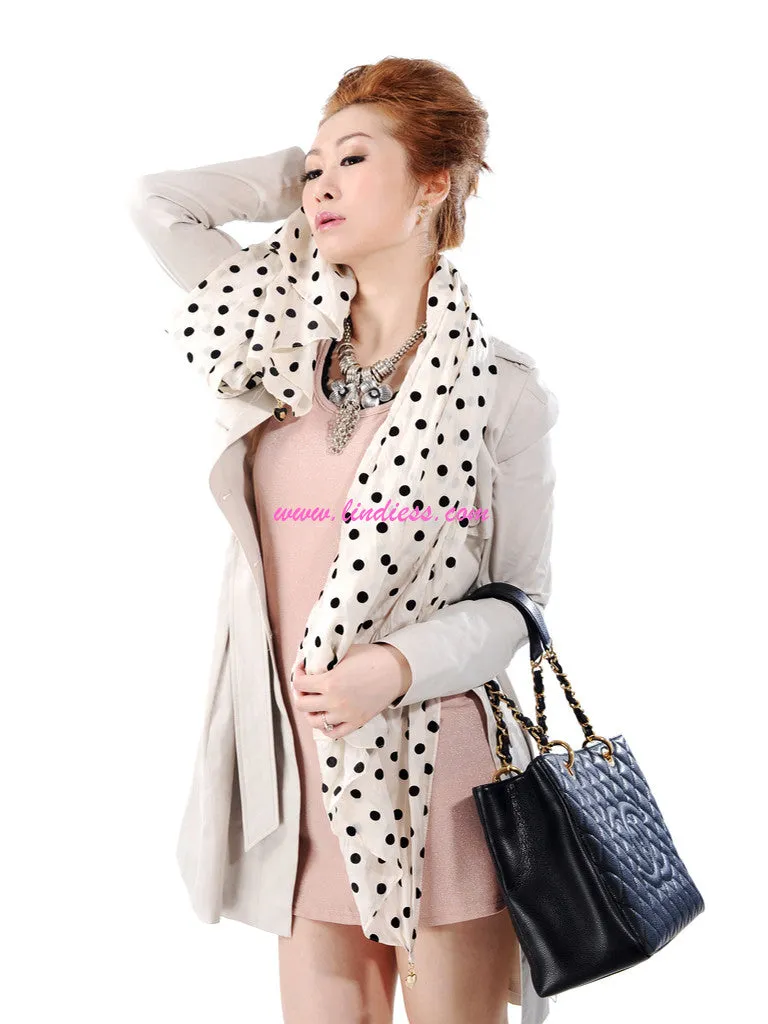 SILK POLKA DOTS SCARF - CREAM WHITE