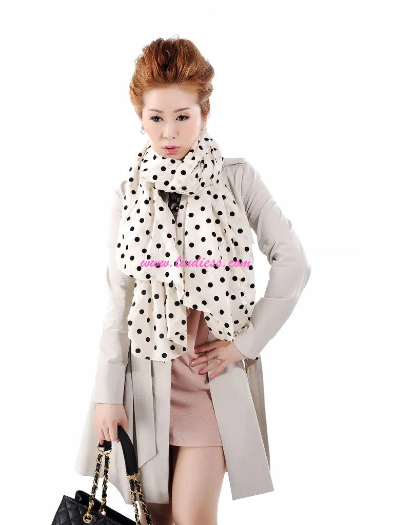 SILK POLKA DOTS SCARF - CREAM WHITE