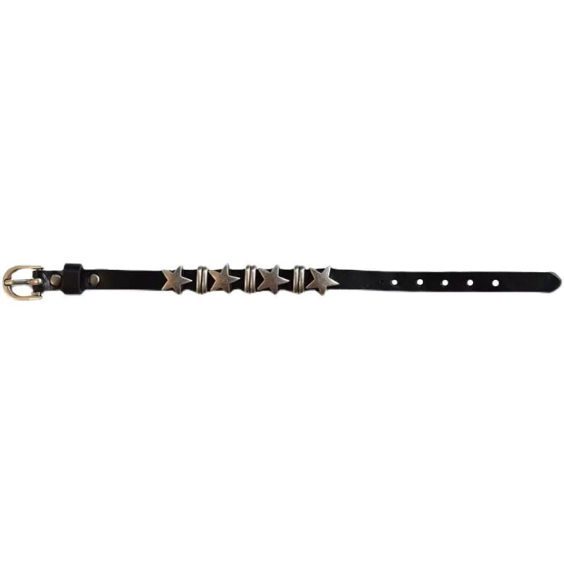 Sisslia 2024 High Quality Vintage Soft Leather Hip hop Retro Star Adjustable Alloy Bracelet