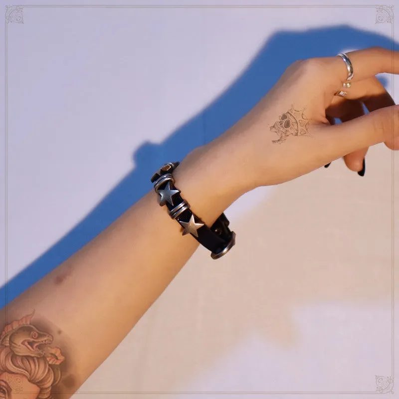 Sisslia 2024 High Quality Vintage Soft Leather Hip hop Retro Star Adjustable Alloy Bracelet