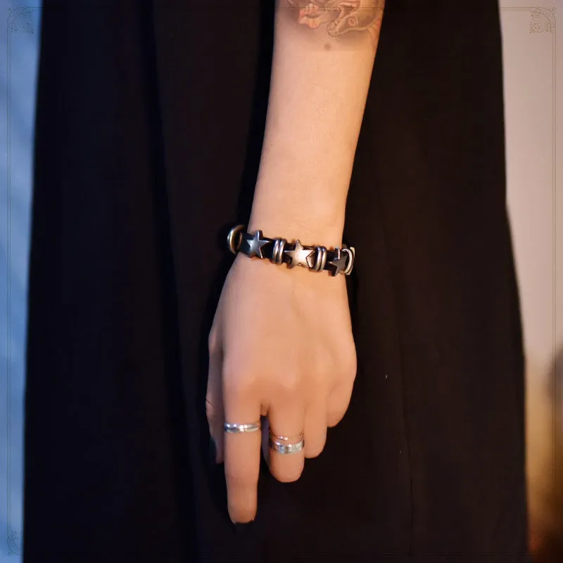 Sisslia 2024 High Quality Vintage Soft Leather Hip hop Retro Star Adjustable Alloy Bracelet