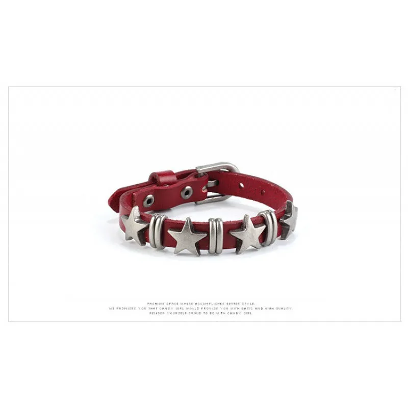 Sisslia 2024 High Quality Vintage Soft Leather Hip hop Retro Star Adjustable Alloy Bracelet