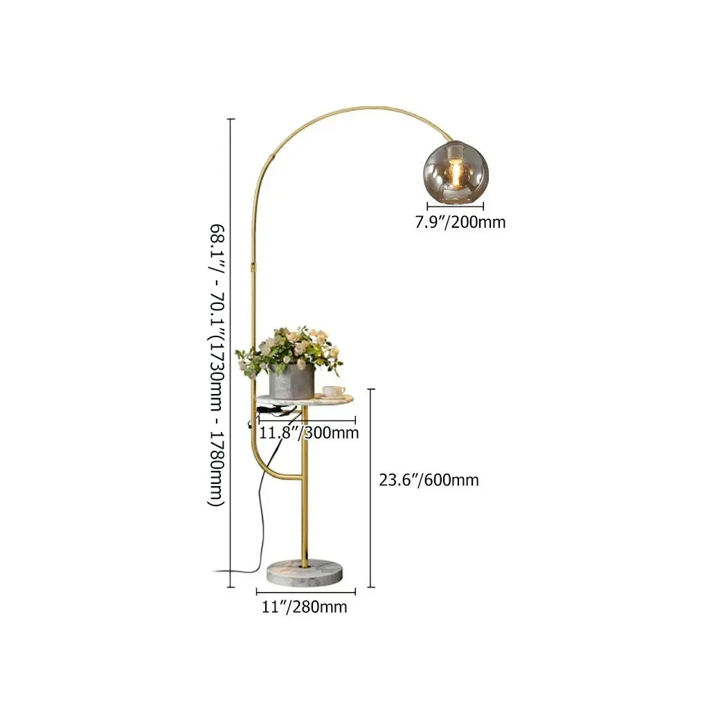 Swivel Dome Shade Golden Floor Lamp with Marble Table