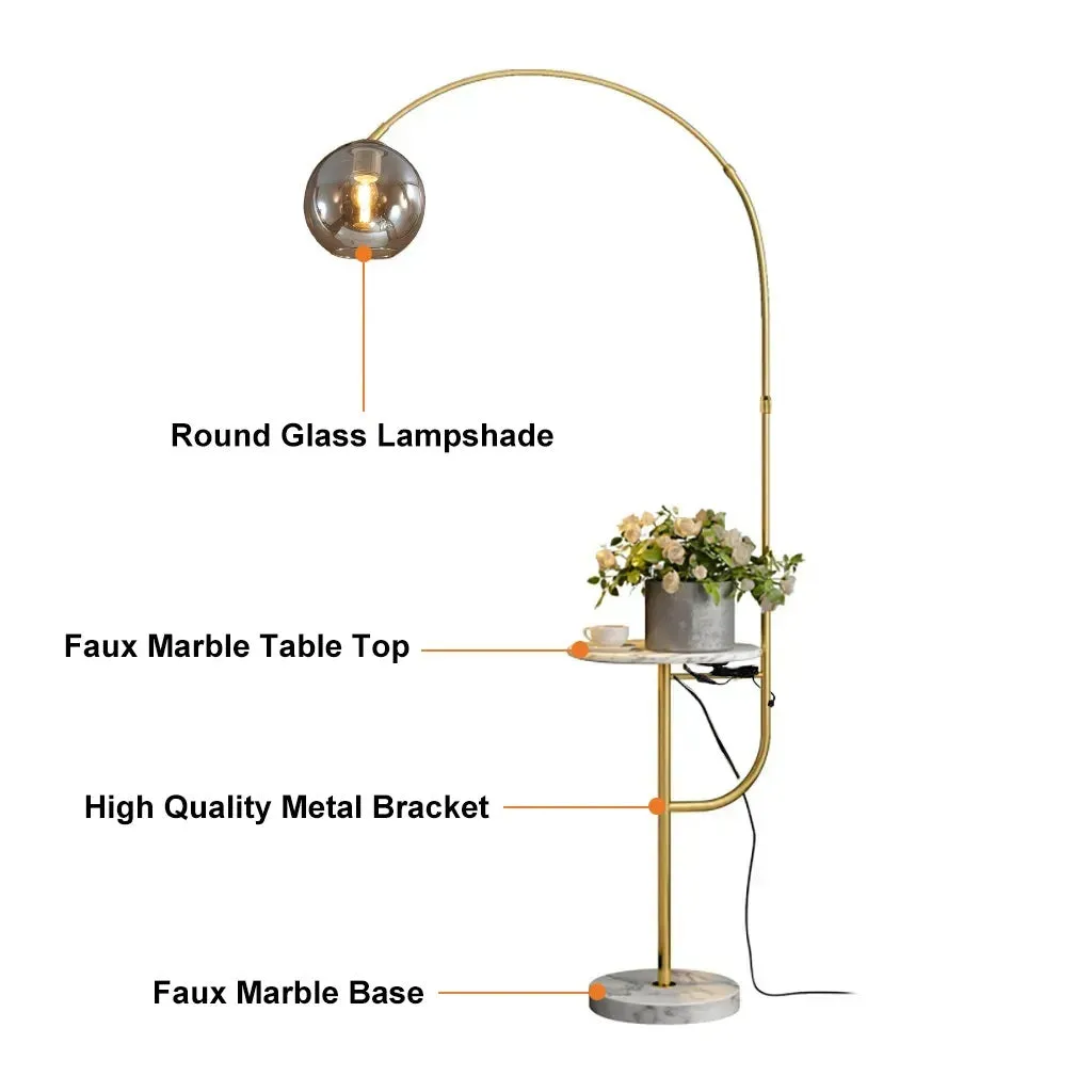 Swivel Dome Shade Golden Floor Lamp with Marble Table