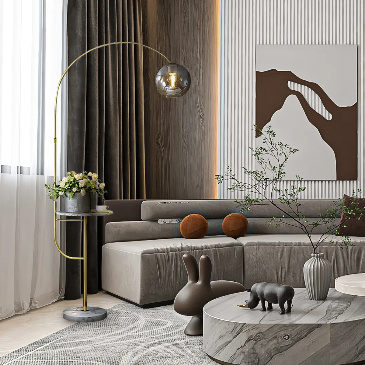 Swivel Dome Shade Golden Floor Lamp with Marble Table