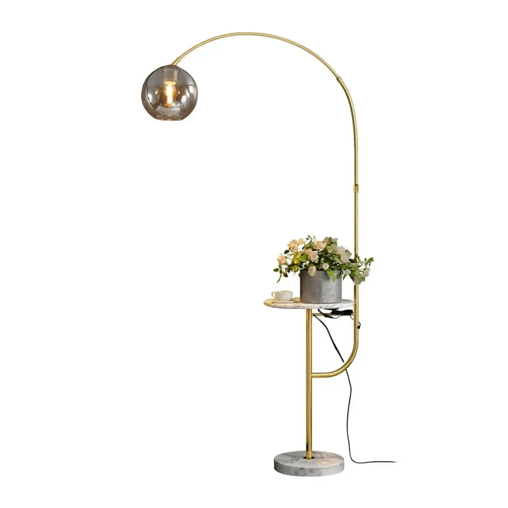 Swivel Dome Shade Golden Floor Lamp with Marble Table