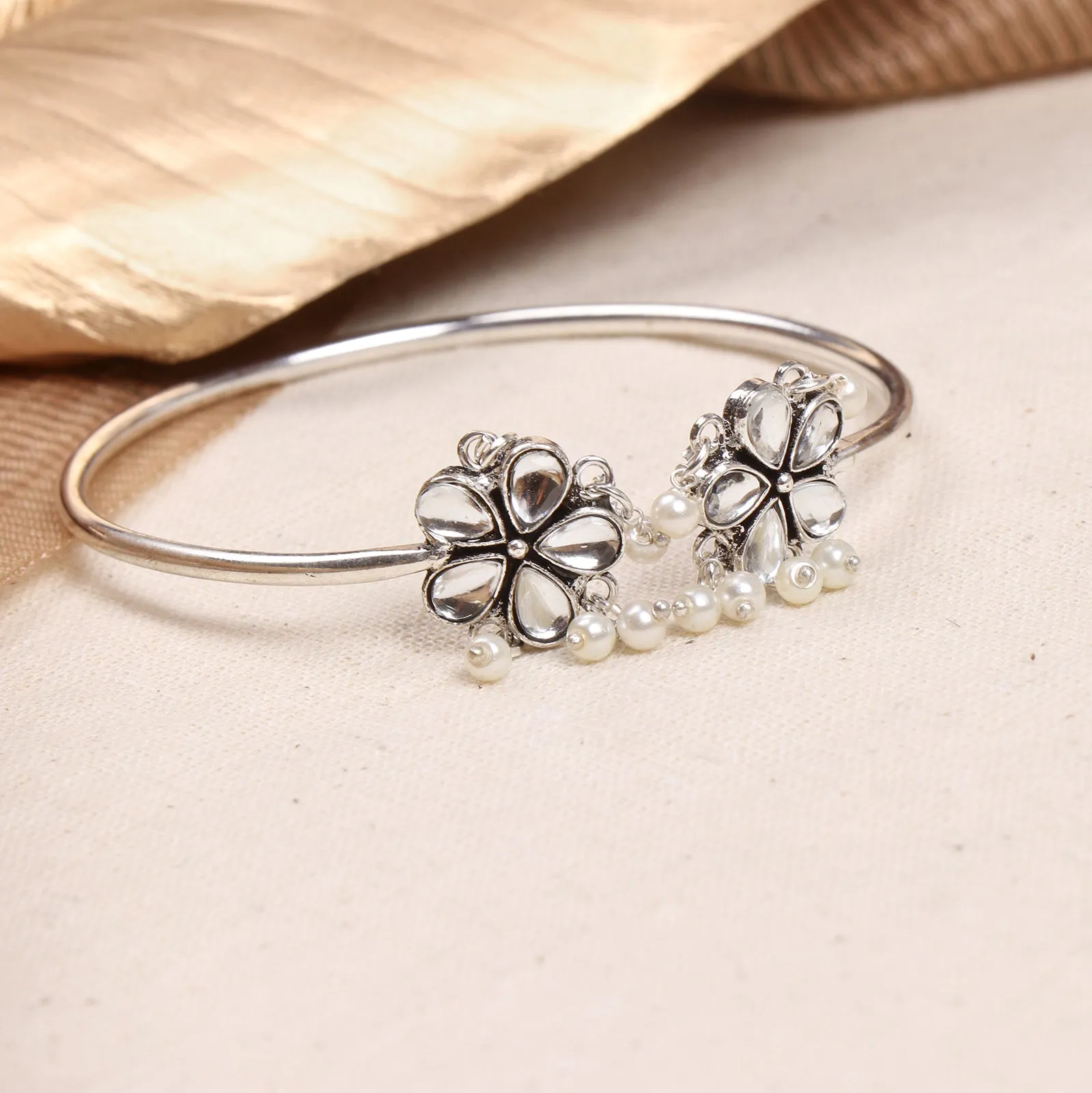 Teejh Grace Polki Silver Oxidized Pearl Cuff