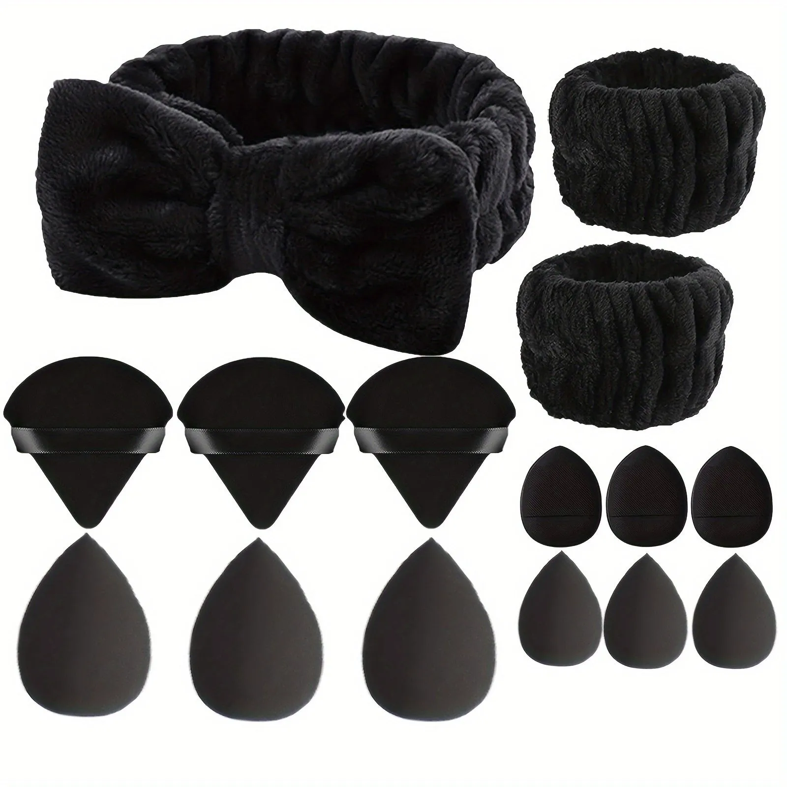 Travelfriendly 15pcs Makeup Headband Sponge Set with Bowknot Decor