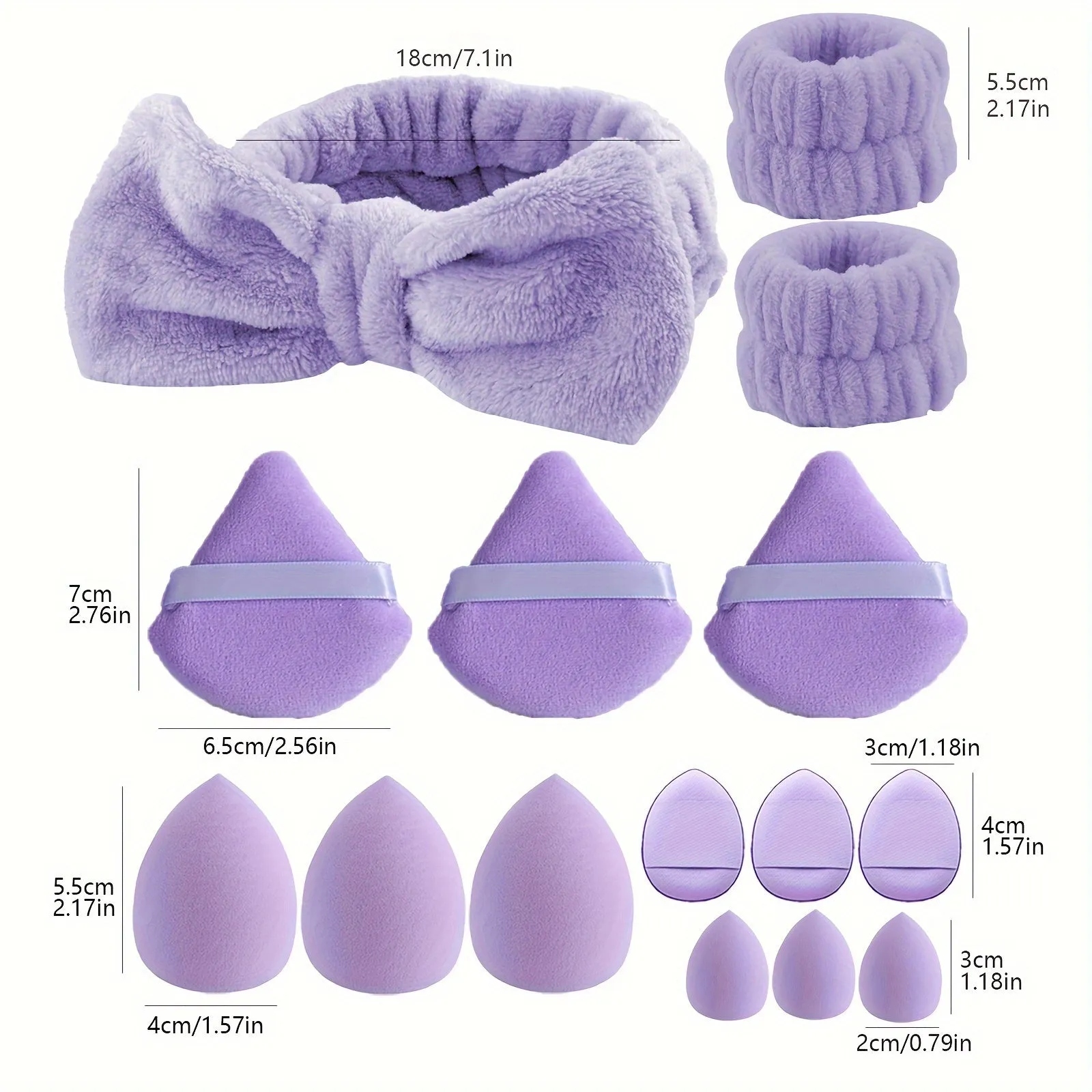 Travelfriendly 15pcs Makeup Headband Sponge Set with Bowknot Decor