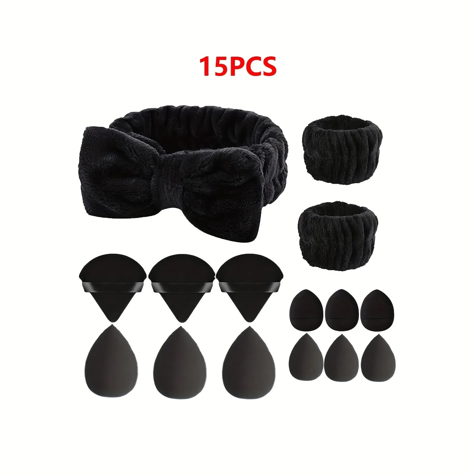 Travelfriendly 15pcs Makeup Headband Sponge Set with Bowknot Decor