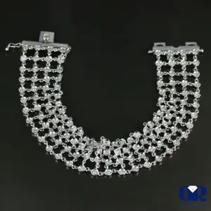 Women's 3.72 Carat Round Cut Diamond Soft Flexible Bracelet In 18K White Gold