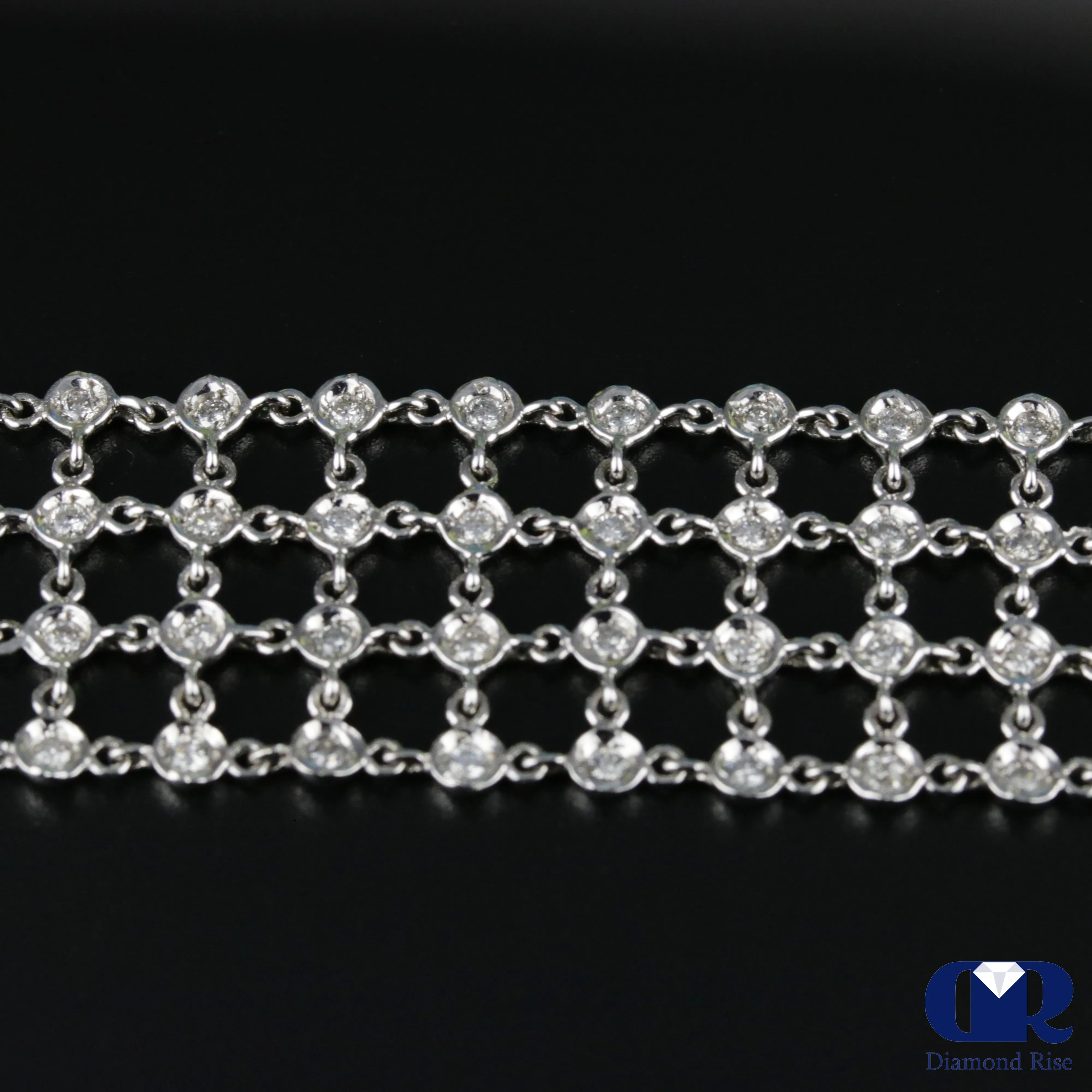 Women's 3.72 Carat Round Cut Diamond Soft Flexible Bracelet In 18K White Gold