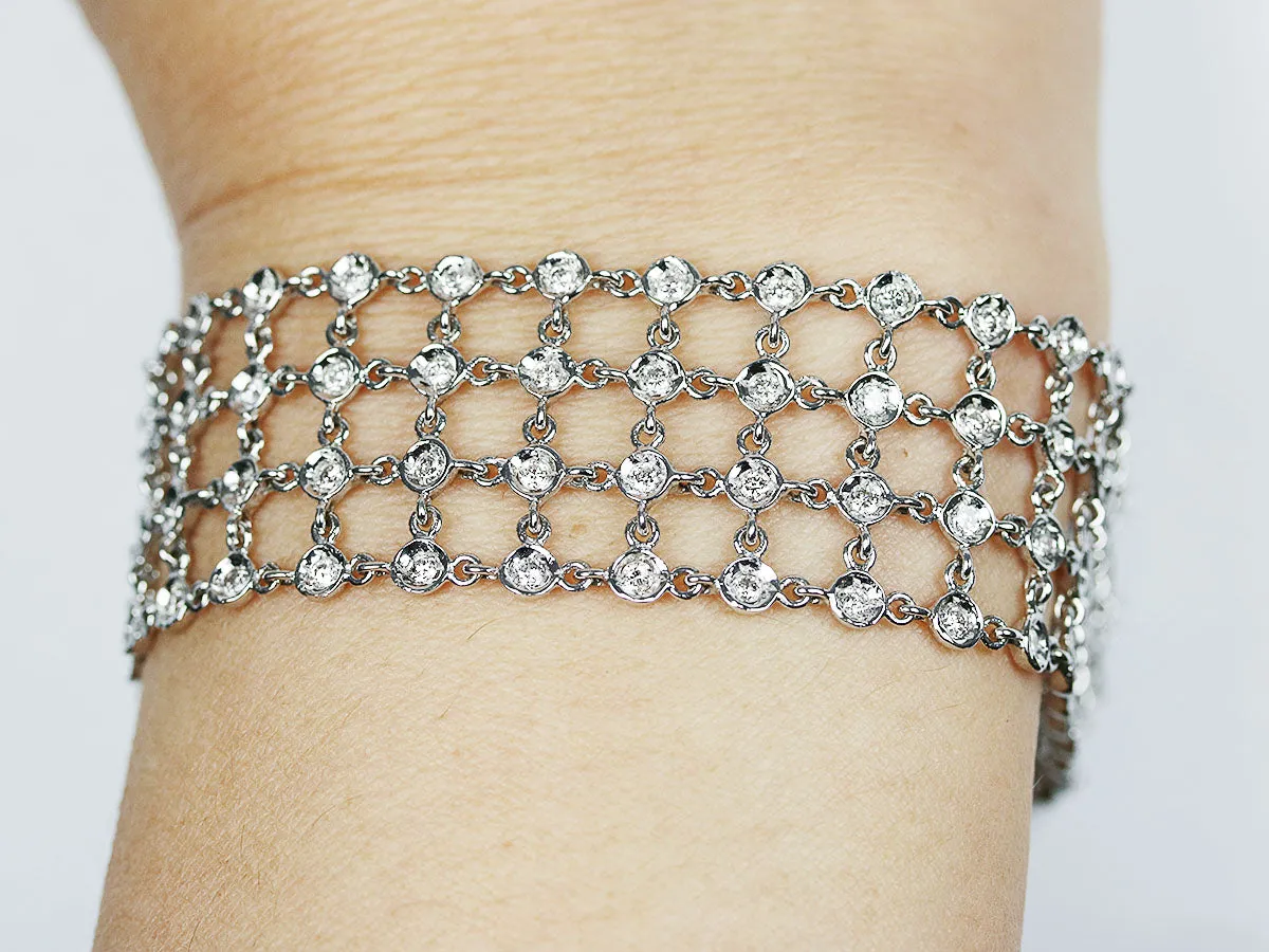 Women's 3.72 Carat Round Cut Diamond Soft Flexible Bracelet In 18K White Gold