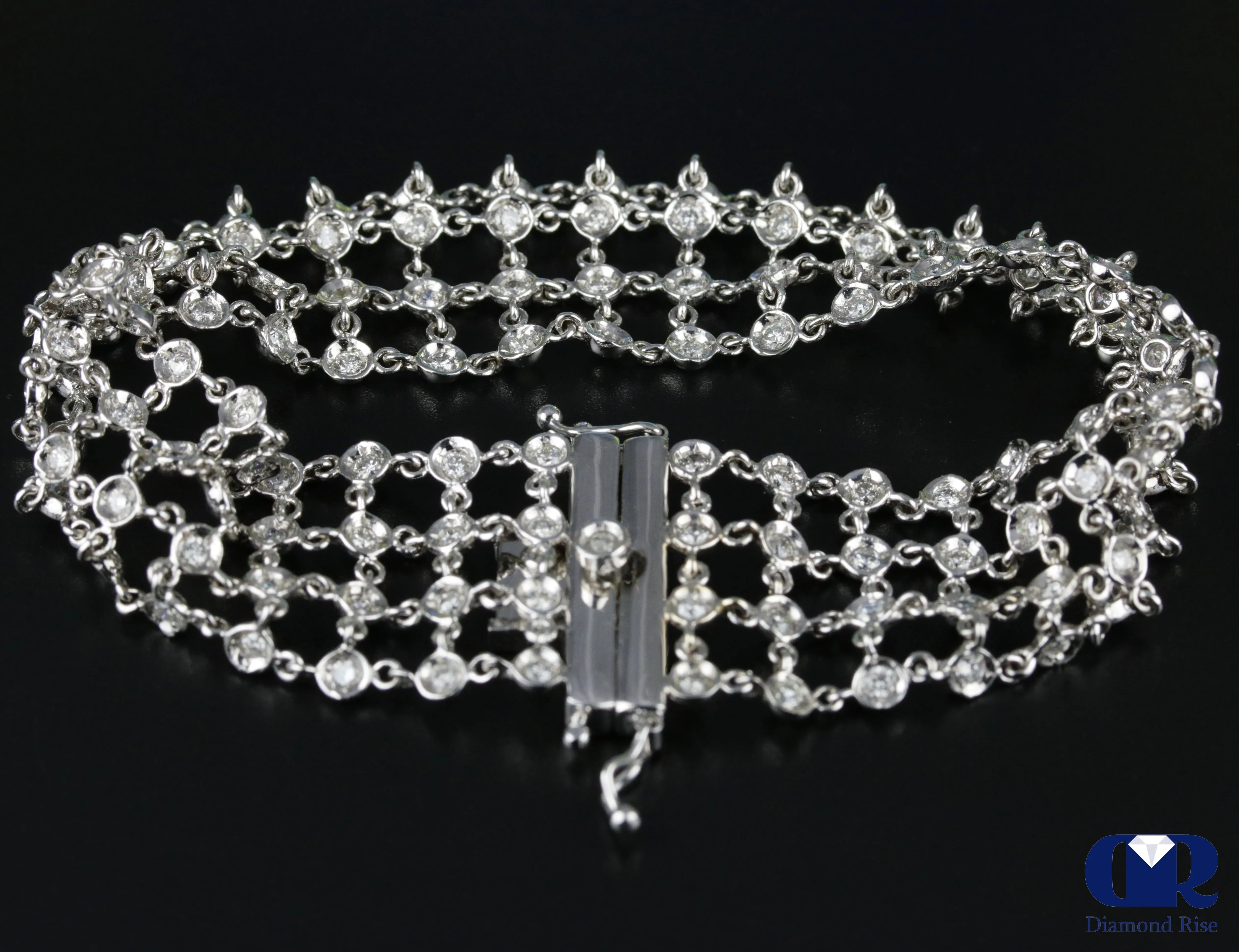 Women's 3.72 Carat Round Cut Diamond Soft Flexible Bracelet In 18K White Gold