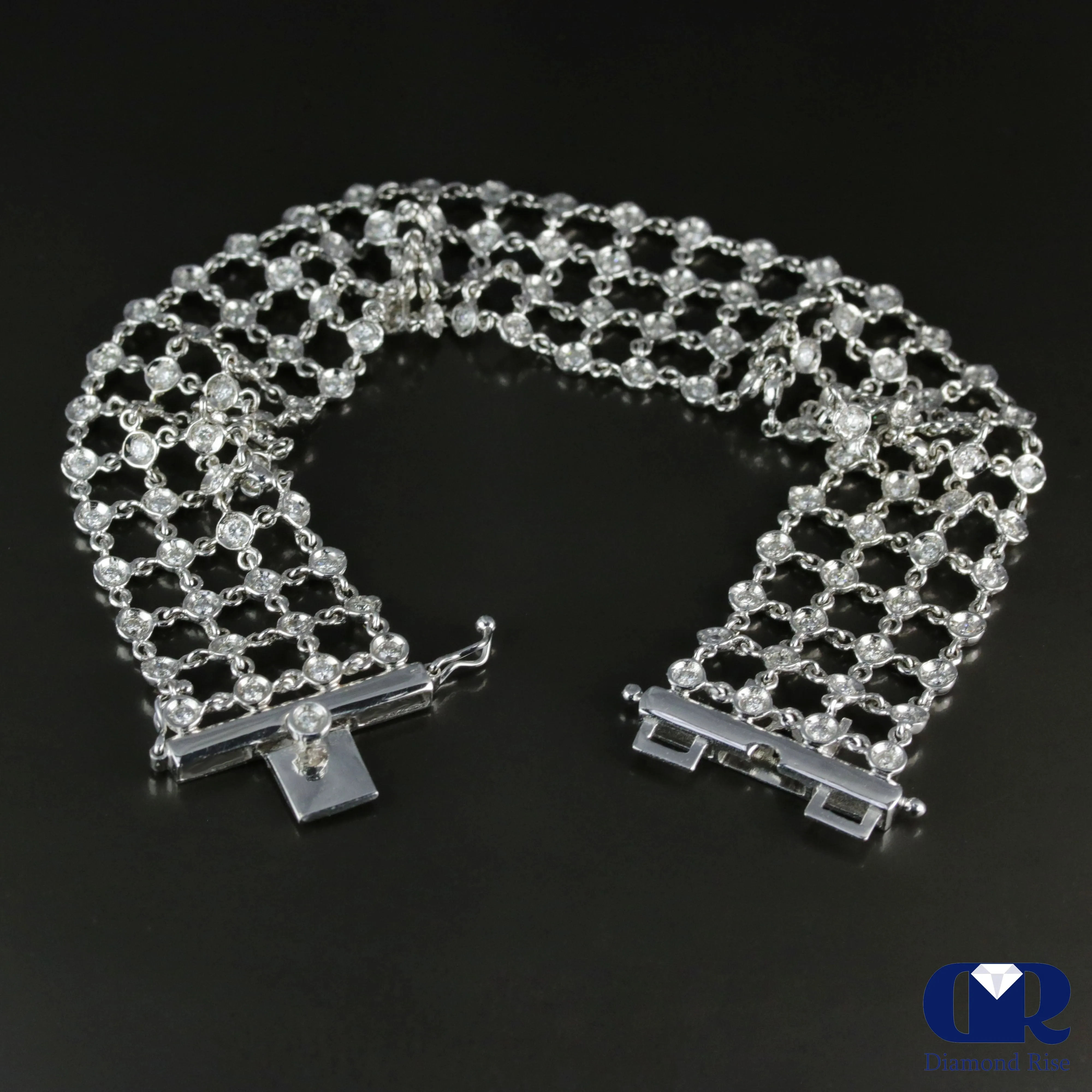 Women's 3.72 Carat Round Cut Diamond Soft Flexible Bracelet In 18K White Gold
