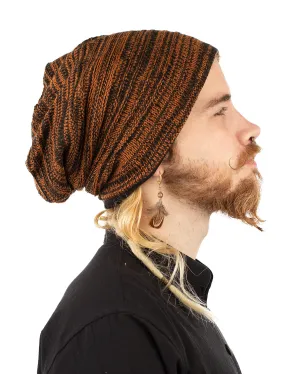 Woven Cotton Slouch Beanie Hat Orange/Black Circles